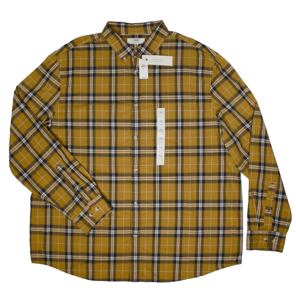 NWT Banana Republic Organic Cotton Plaid Slim Untucked LS Button Shirt Men XXL